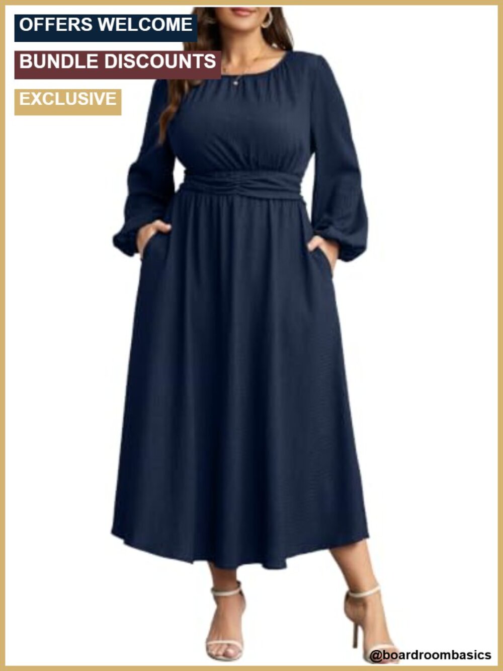 Plus Size Maxi Dress Long Sleeve Smocked High Waist Wedding Guest Fall